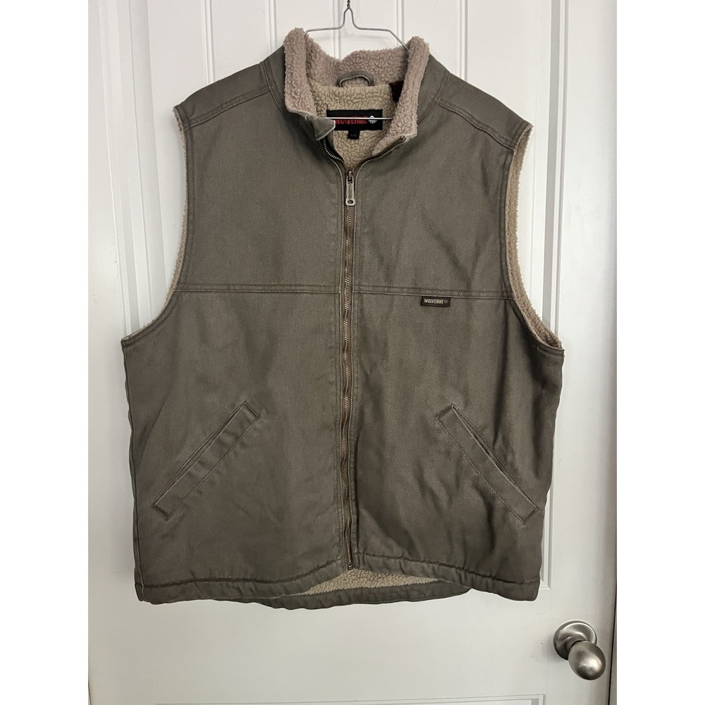Wolverine Mens Vest Large Brown Cotton Sherpa Lined Full Zip Work Utility CC